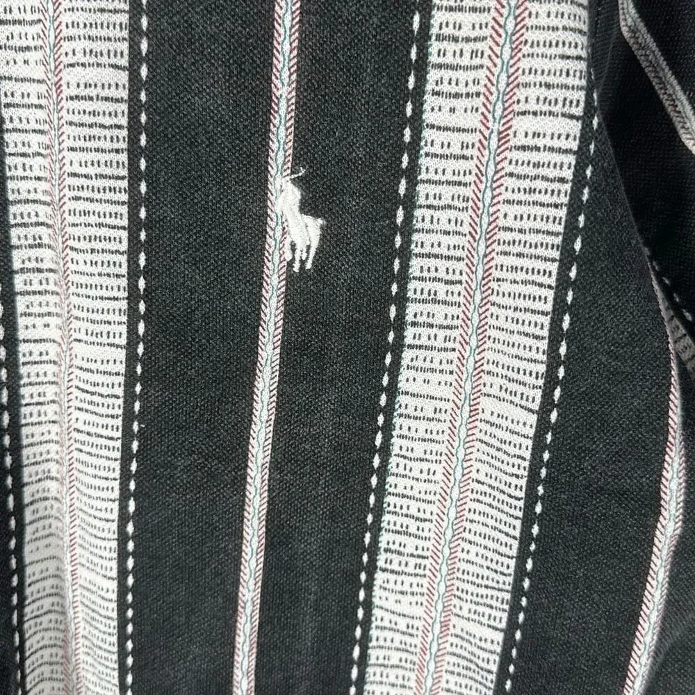 Vintage Polo Ralph Lauren Polo Shirt XL Striped‎ Black 100% Cotton READ DESCRIP